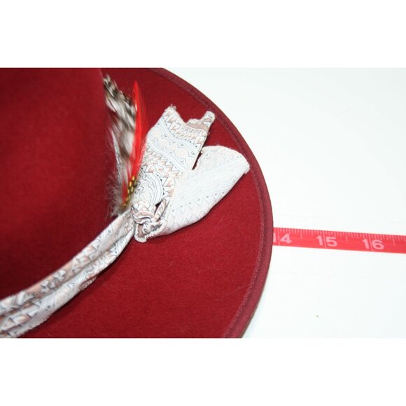 Wyeth Womens Red Wool Felt OS Hat‎ Rancher Fedora Western Boho Cowgirl Chic - Picture 6 of 7